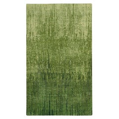 3'x5'3" Shades of Green Vertical Ombre Design Hand Knotted Soft Wool Rug