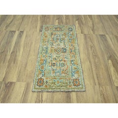 Alfombra Oushak de 3'x5'3", color marrón claro, con urdimbres a la vista, de lana desgastada y anudada a mano