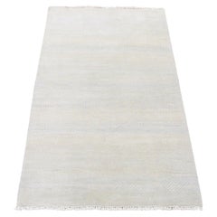 Tappeto Gabbeh 3'x5'4" avorio annodato a mano in lana e seta con design moderno a erba