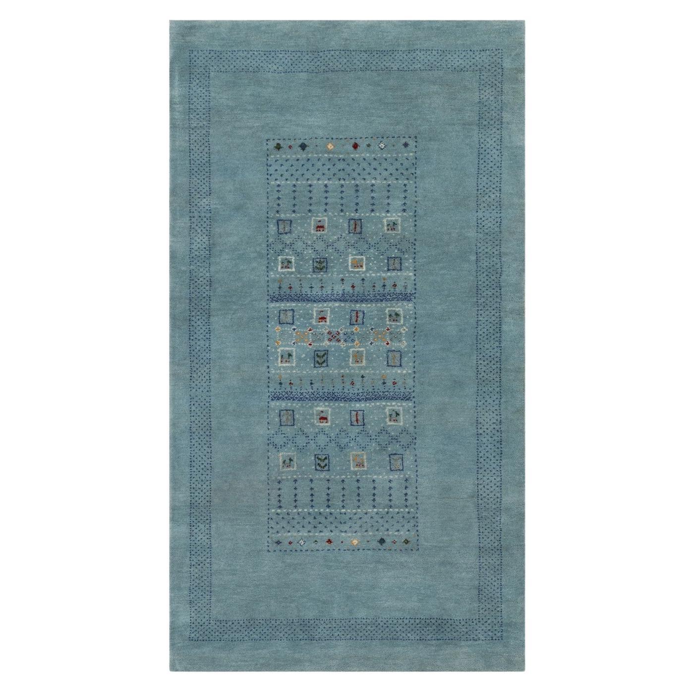 3'x5'6" Blue Small Animal Figurines Lori Bust Gabbeh Hand Knotted Wool Rug For Sale
