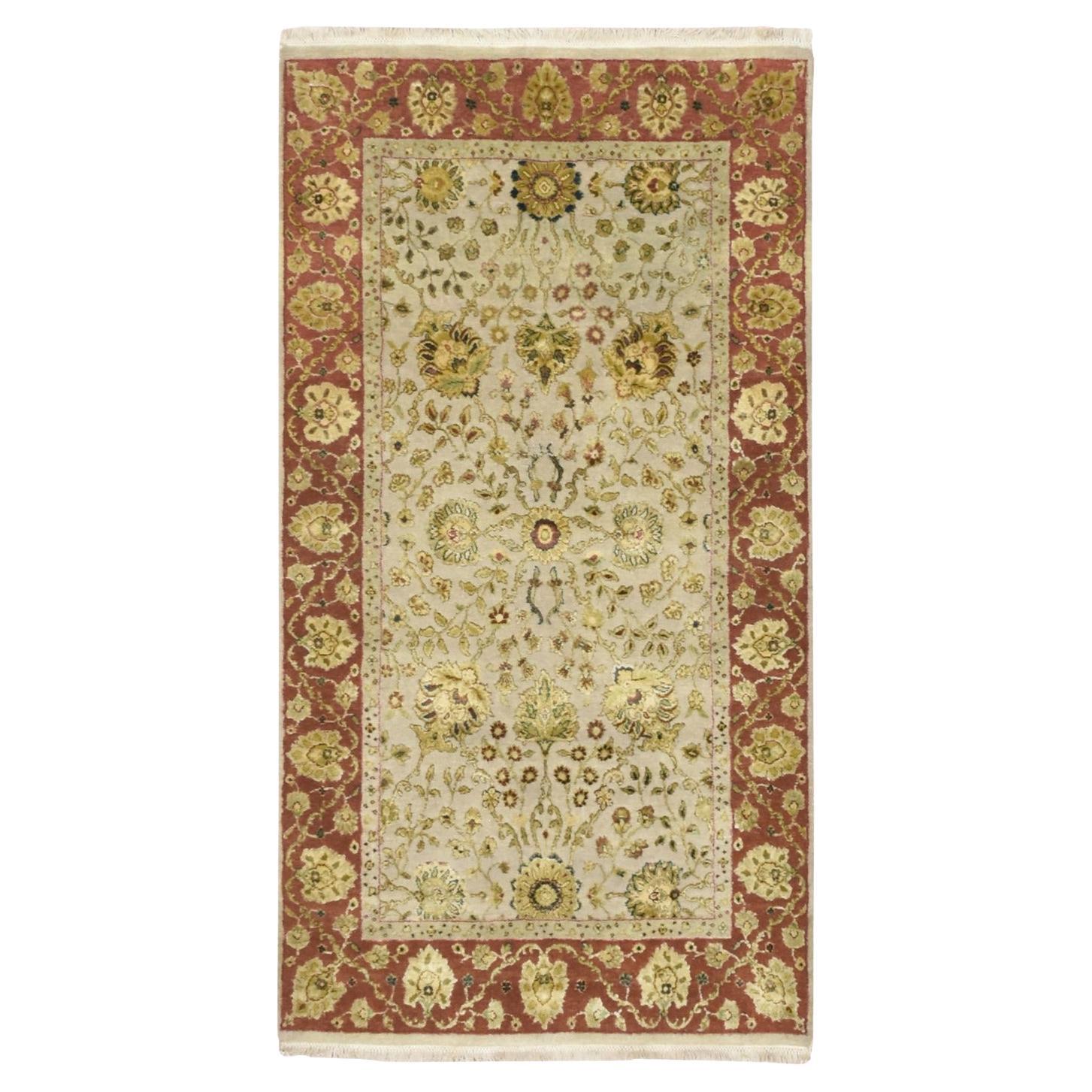 3'x5'6" Braun Rajasthan All Over Leaf Design Hand geknüpft Wolle und Seide Teppich