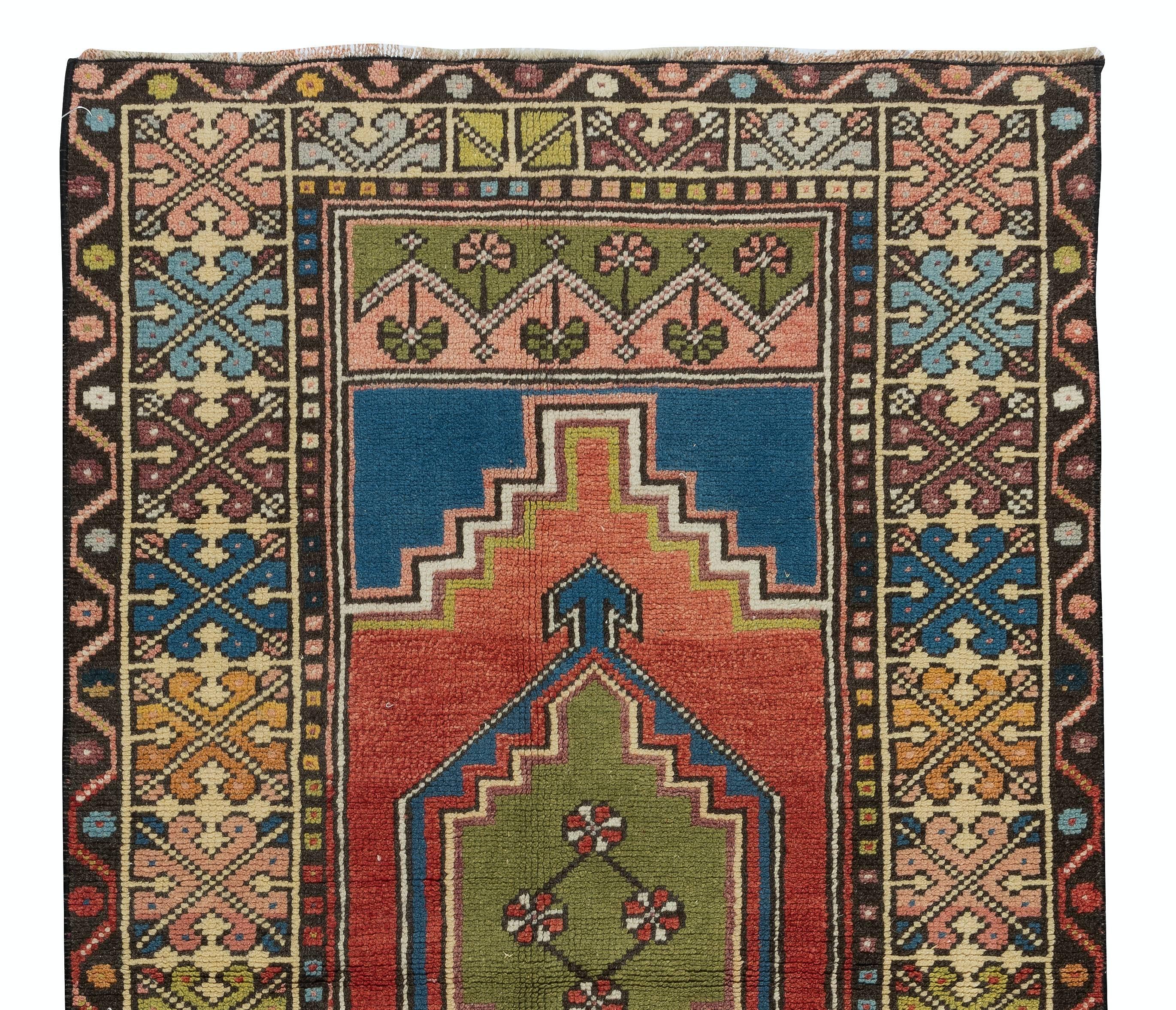 Hand-Knotted Handmade Anatolian Oriental Carpet, Decorative Tribal Style Vintage Rug For Sale