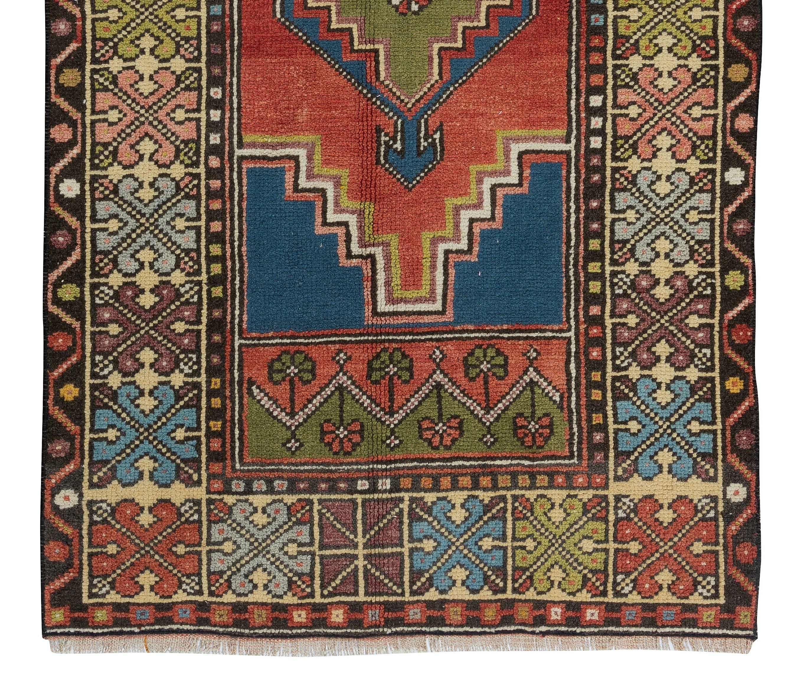 Handmade Anatolian Oriental Carpet, Decorative Tribal Style Vintage Rug In Good Condition For Sale In Philadelphia, PA