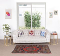 3x5.6 Ft Vintage Oriental Accent Rug, Handmade Wool Carpet with Tribal Style