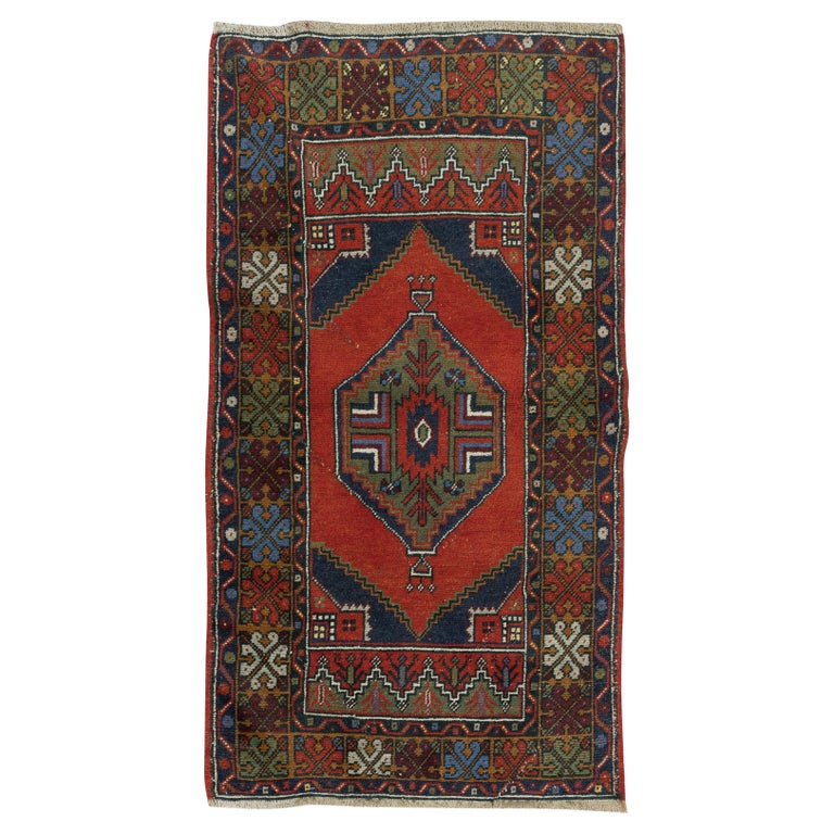 3x5.6 Ft Vintage Oriental Accent Rug, Handmade Wool Carpet with Tribal  Style For Sale at 1stDibs