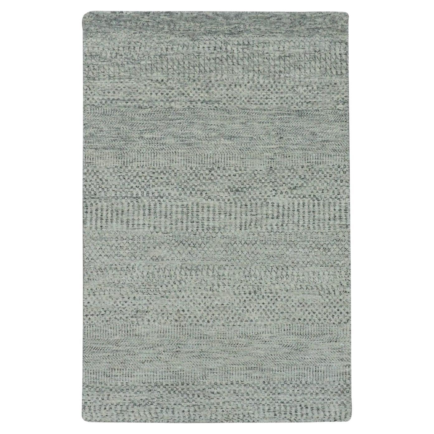3'x5'6" Medium Grau Hand geknüpft Gras Design Ungefärbt Reine Wolle Orientteppich