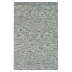 Tappeto orientale in pura lana 3'x5'6" grigio medio annodato a mano con disegno dell'erba non colorato