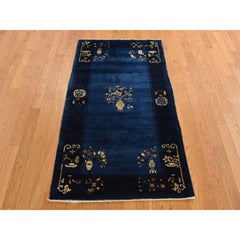 3'x5'8" Big Dipper Blue Antique Chinese Peking Pure Wool Hand Knotted Clean Rug