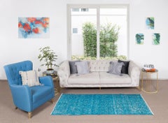 3x6 Ft Handmade Rug OverDyed in Teal Blue, Modern Turkish Small Turquoise Carpet