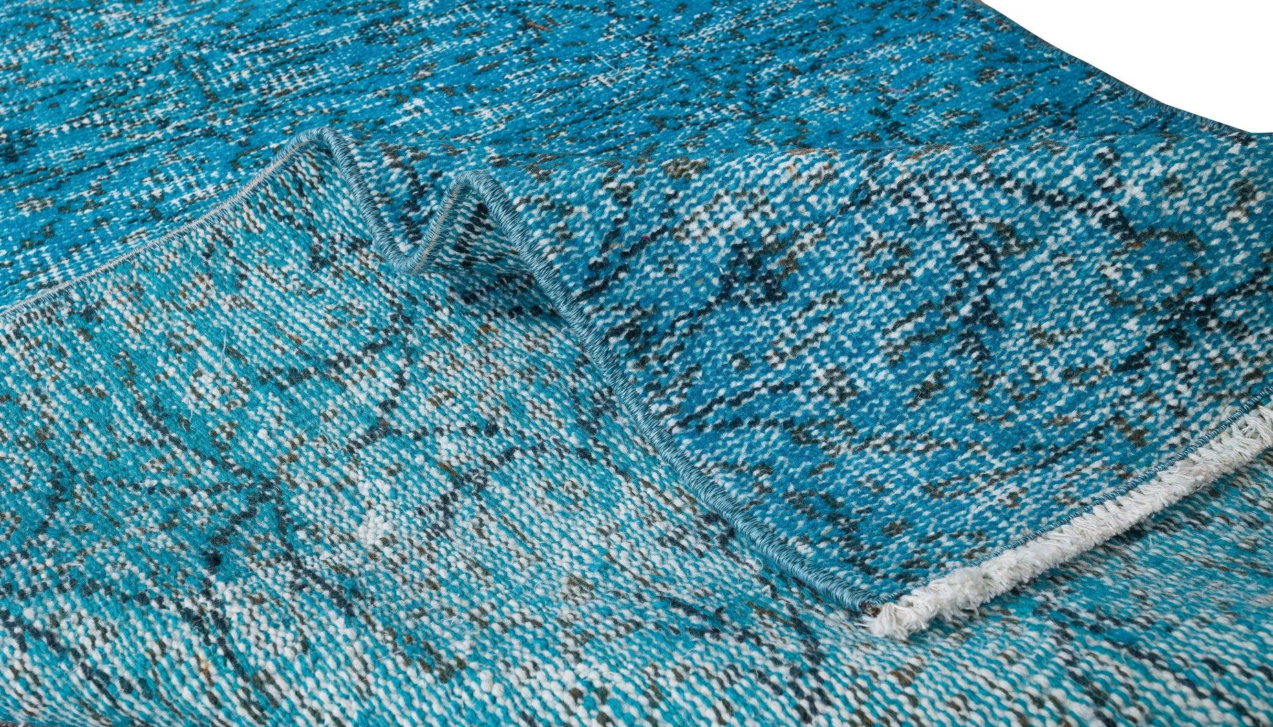 Hand-Woven 3x6 Ft Handmade Rug OverDyed in Teal Blue, Modern Turkish Small Turquoise Carpet For Sale