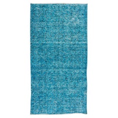 3x6 Ft Handmade Rug OverDyed in Teal Blue, Modern Turkish Small Turquoise Carpet