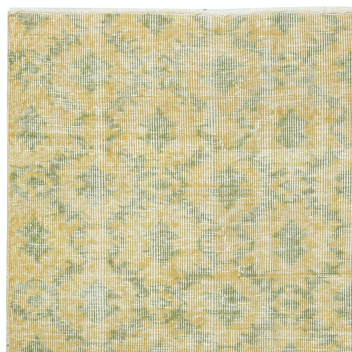 Hand-Knotted 3x6 Ft Yellow Color Handmade Turkish Wool Rug, Floral Design Accent Rug For Sale