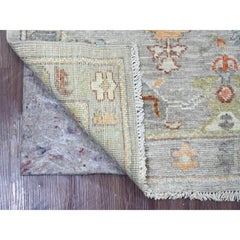 3'x6' Gray Afghan Angora Oushak Leaf Design Hand Knotted Wool Runner Rug