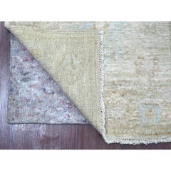 3'x6' Gray Hand Knotted Afghan Angora Oushak Leaf Design Wool Runner Rug