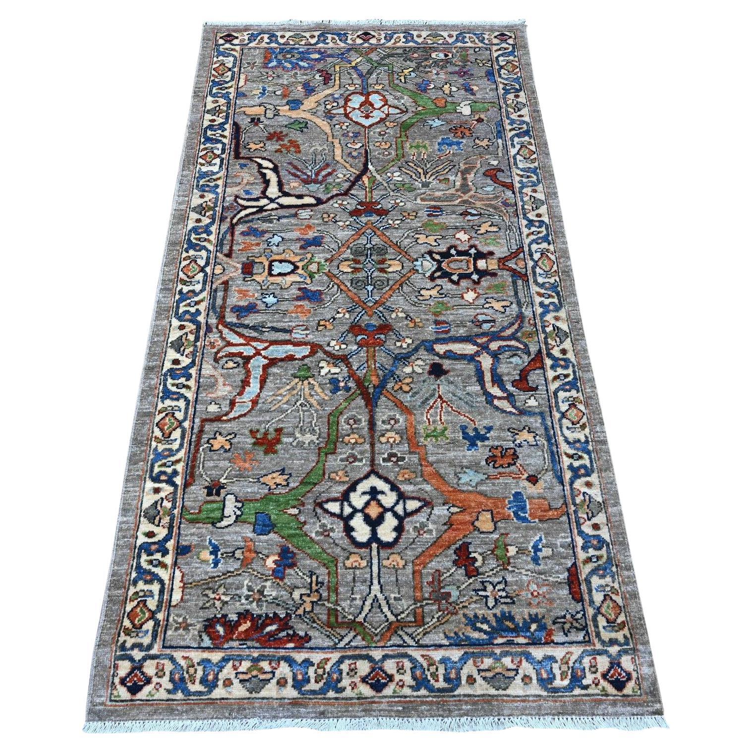 3'x6' Moon Gray Hand Knotted Bidjar Garus Aryana Wool Runner Oriental Rug For Sale
