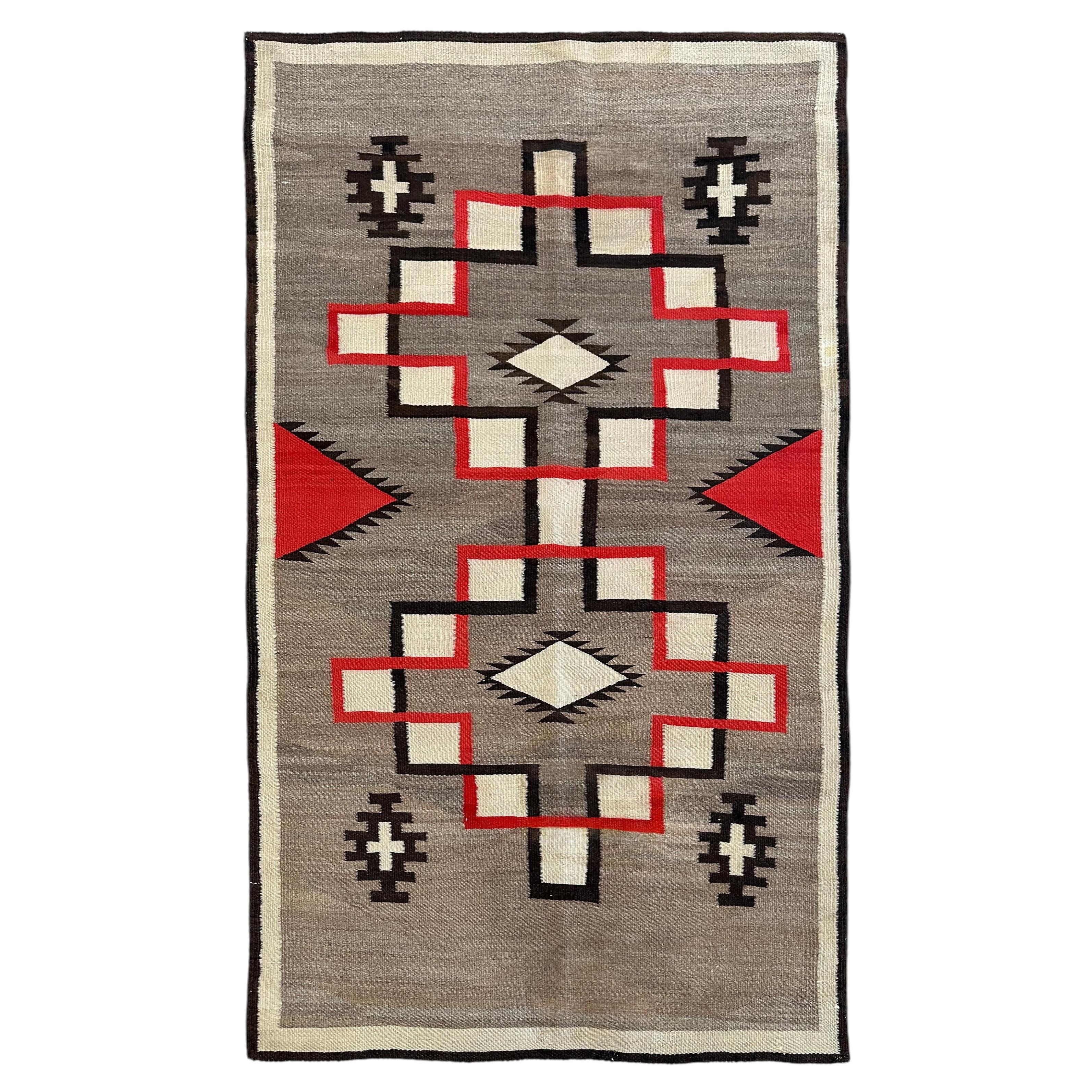 3x6 Vintage Navajo Handwoven Tapestry Rug Ganado Beige Geometric Wool 99cmx170cm For Sale