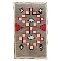 Alfombra tapiz navajo vintage tejida a mano, 3x6, Ganado, beige, diseño geométrico, lana, 99 cm x 170 cm