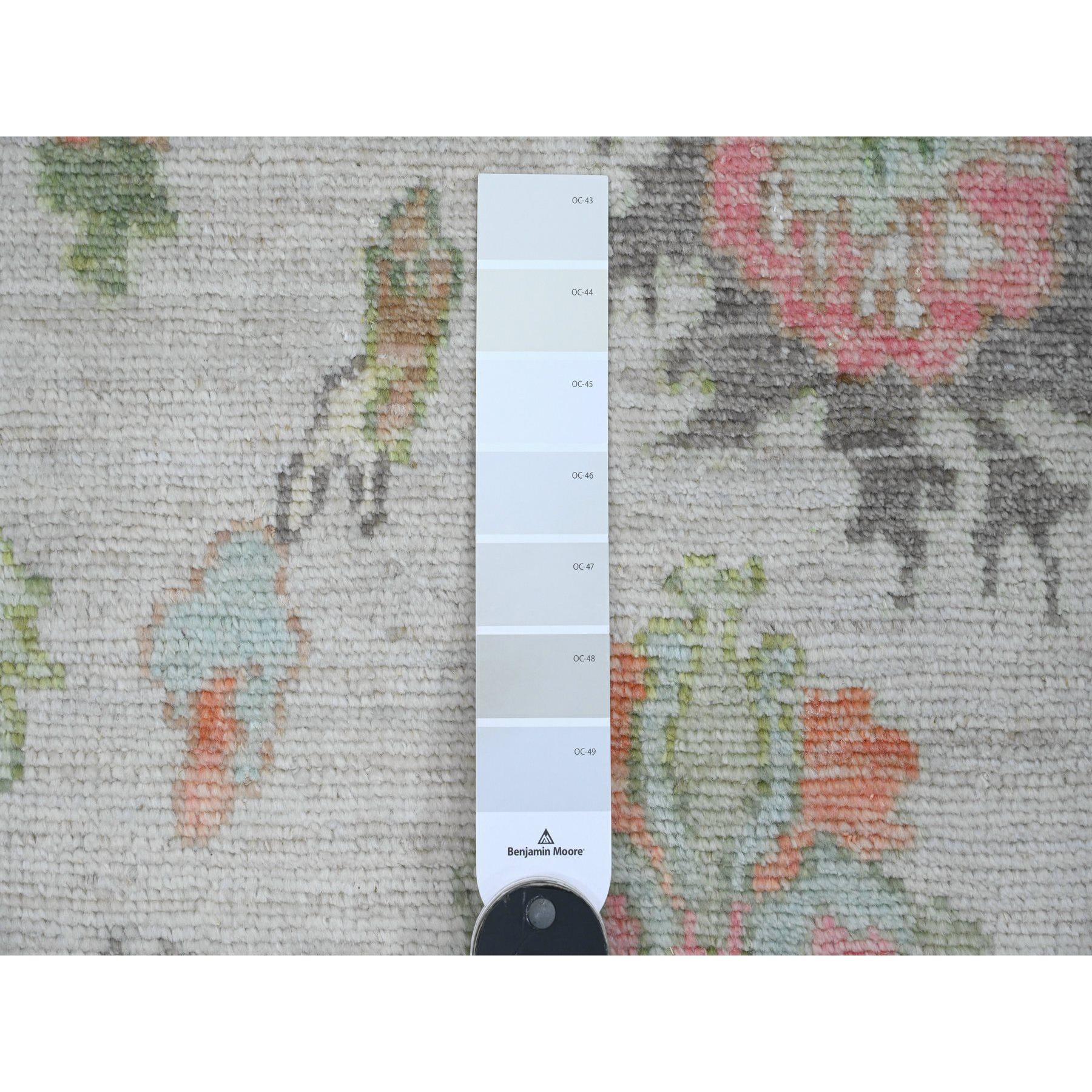 Hand-Knotted 3'x6' White Afghan Angora Oushak Leaf Design Hand Knotted Wool Runner Rug For Sale