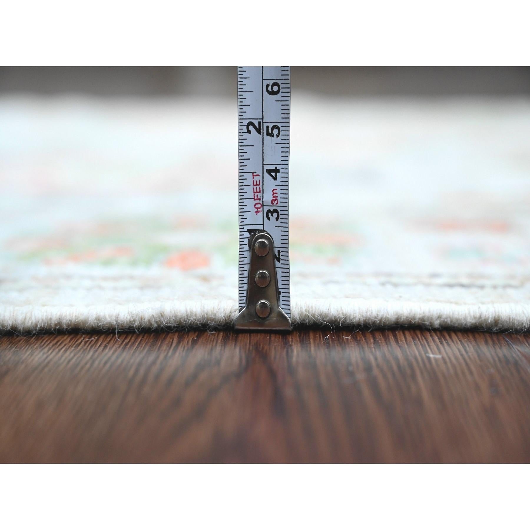 Contemporary 3'x6' White Afghan Angora Oushak Leaf Design Hand Knotted Wool Runner Rug For Sale