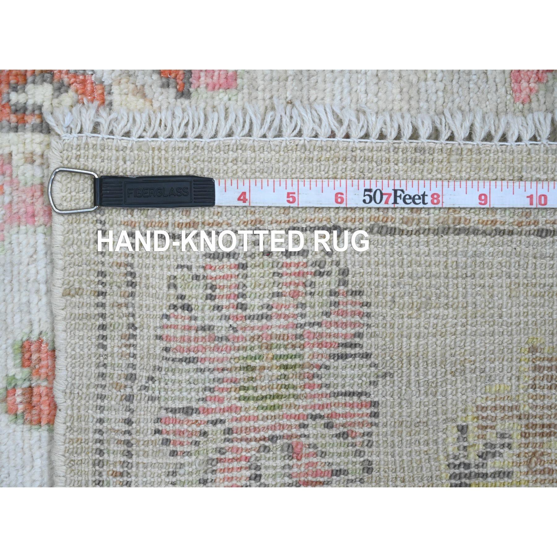 3'x6' White Afghan Angora Oushak Leaf Design Hand Knotted Wool Runner Rug For Sale 1