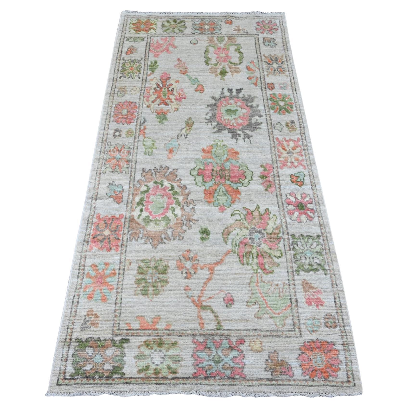 Tappeto Runner in lana annodato a mano 3
x6
 Bianco Afghano Angora Oushak Leaf Design
