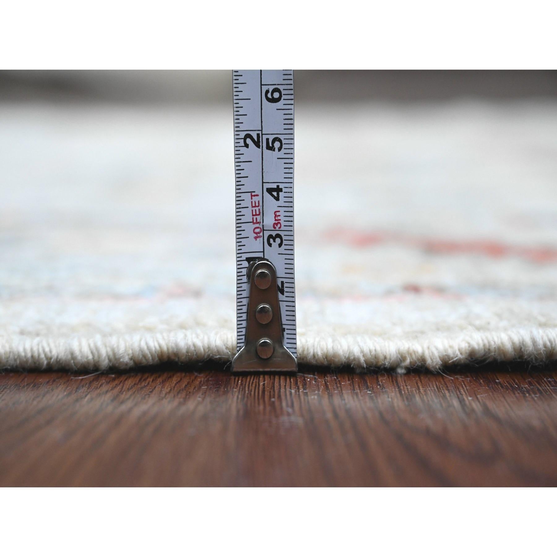 Contemporary 3'x6' White Hand Knotted Afghan Angora Oushak Pure Wool Runner Oriental Rug For Sale