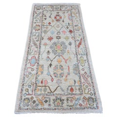 3'x6' White Hand Knotted Afghan Angora Oushak Pure Wool Runner Oriental Rug
