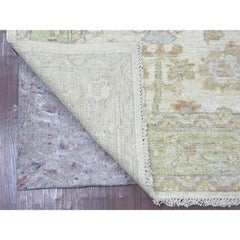 3'x6'1" Grauer handgeknüpfter Teppich aus reiner Wolle Afghan Angora Oushak mit Blatt-Design