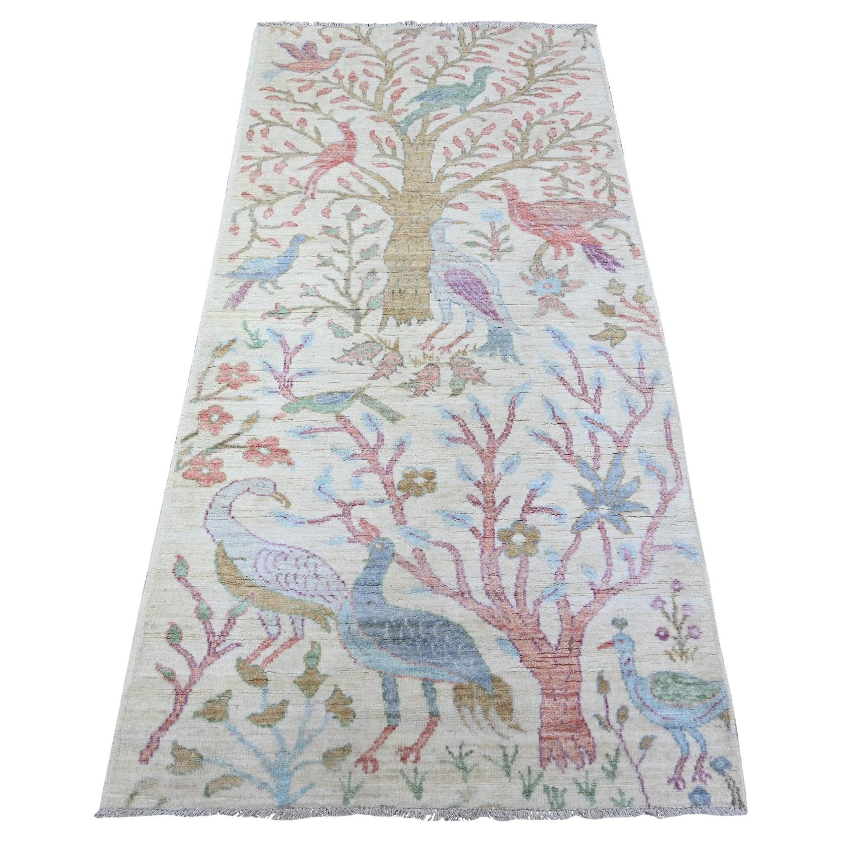 3'x6'1" Marfil, 100% Lana, Anudada a Mano, Alfombra Oriental Afgana Peshawar Runner