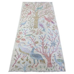3'x6'1" Marfil, 100% Lana, Anudada a Mano, Alfombra Oriental Afgana Peshawar Runner