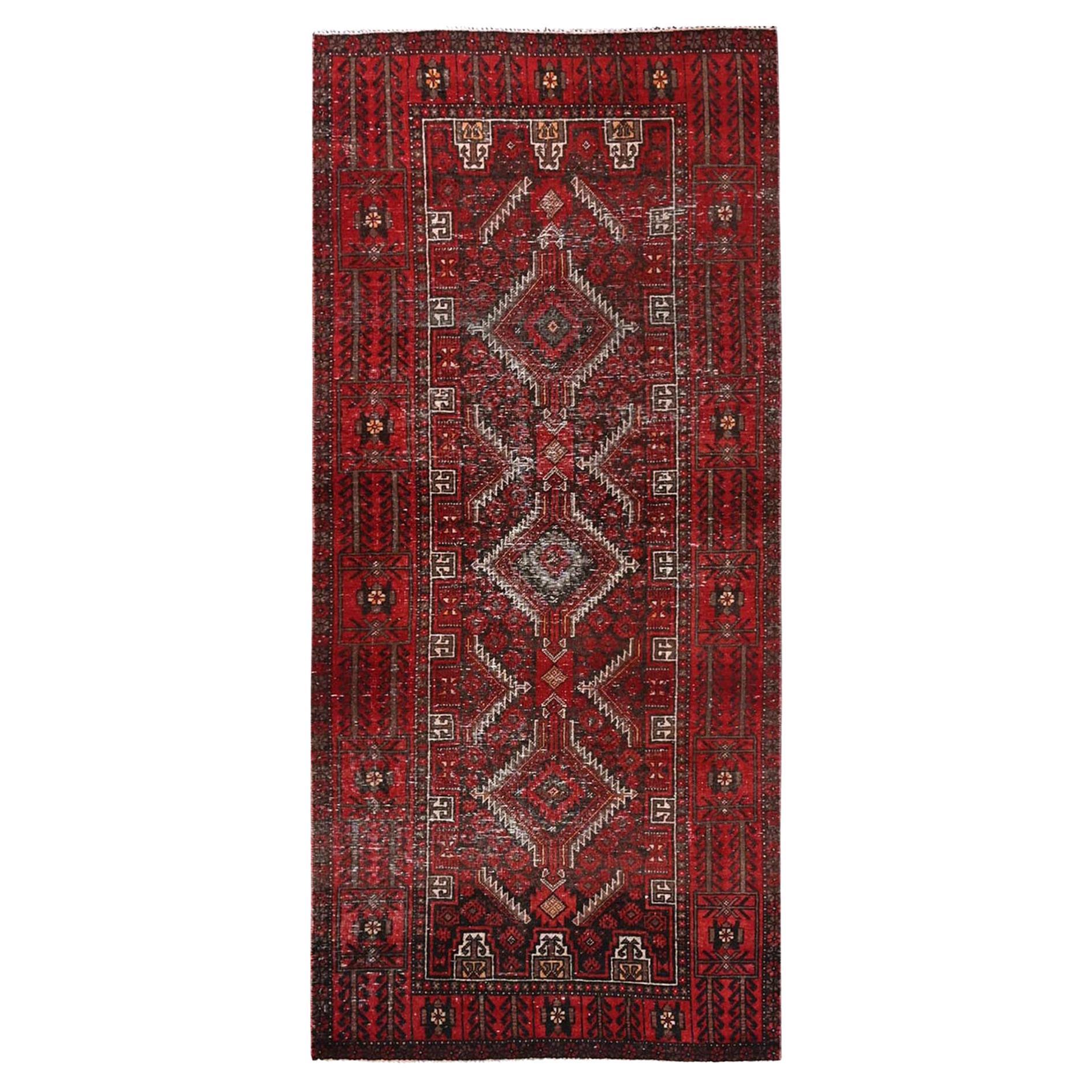 3'x6'1" Scarlet Red Vintage Persian Baluch Hand Knotted Wool Runner Rug