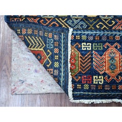 3'x6'3" Blue Afghan Ersari with Hutchlu Design Hand Knotted Wool Runner Rug