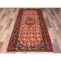 3'x6'4" Ivory New Persian Hamadan Hand Knotted Full Pile Soft Wool Runner Rug