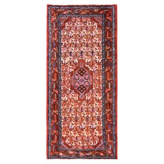 3'x6'4" Ivory New Persian Hamadan Hand Knotted Full Pile Soft Wool Runner Rug