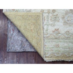 3'x6'4" Austernweißer handgeknüpfter afghanischer Angora-Oushak-Teppich aus reiner Wolle