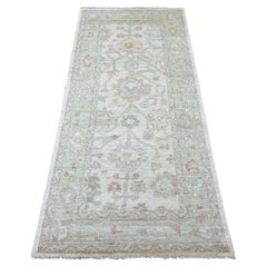 3'x6'4" Austernweißer handgeknüpfter afghanischer Angora-Oushak-Teppich aus reiner Wolle