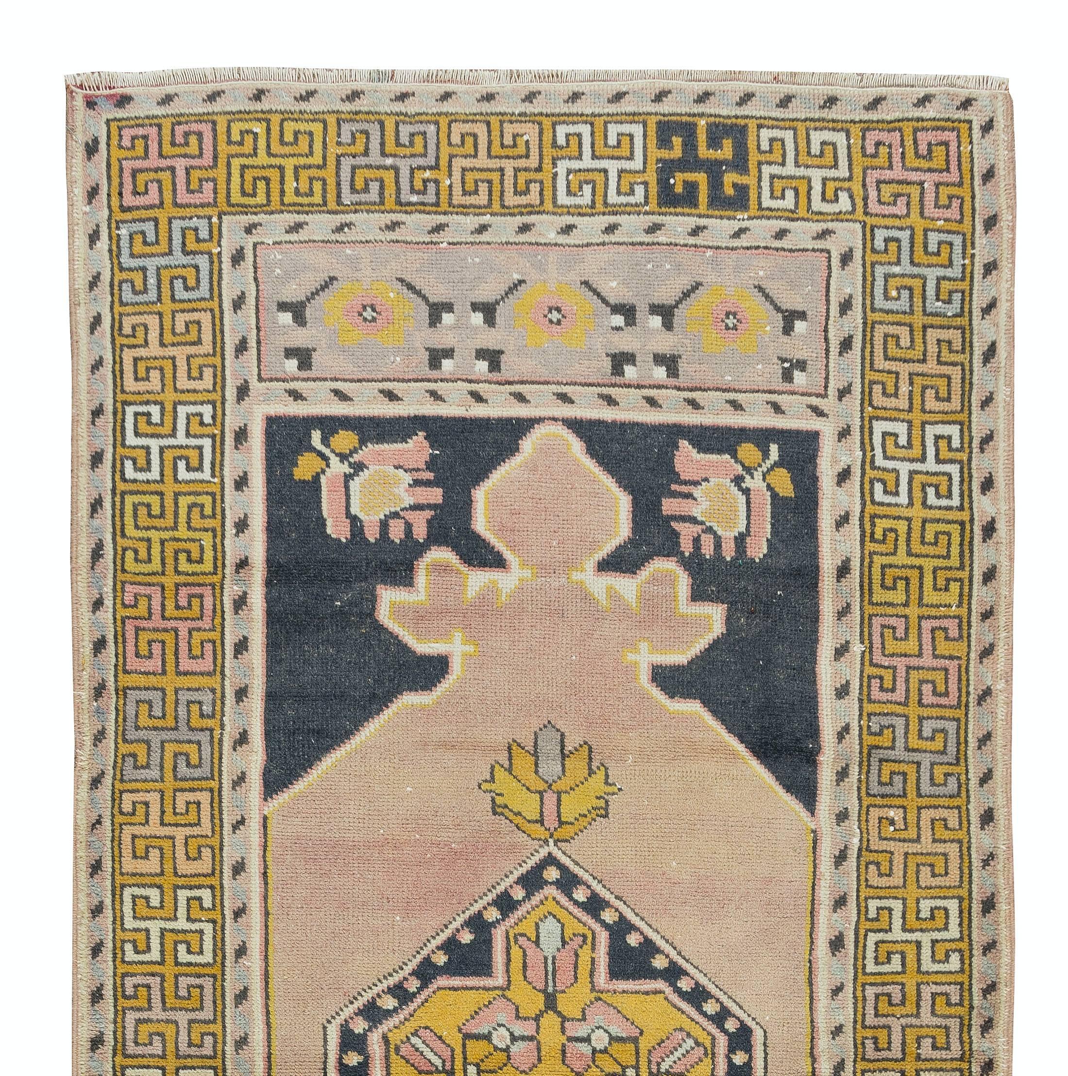 Orientalischer 3x6.6 Ft Teppich aus der Türkei, handgefertigter Dorfteppich (Türkisch) im Angebot
