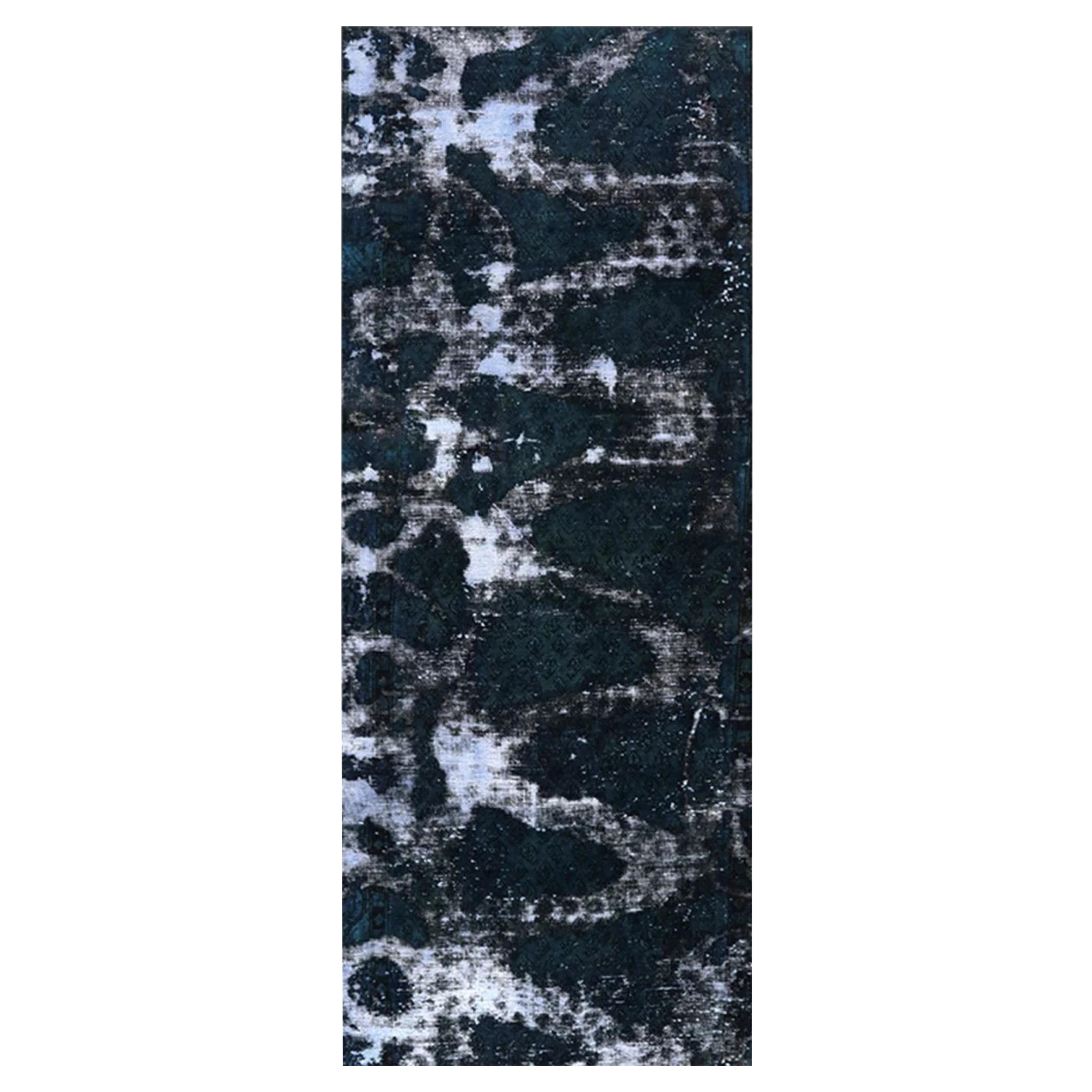 Tapis de course 3x7 surteint noir vintage noué à la main en vente