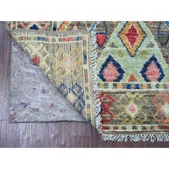3'x7'10" Gray Anatolian Village Geometric Design Hand Knotted Wool Runner Rug