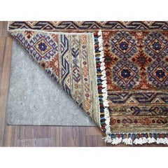 3'x7'7" Gray With Colorful Tassles Super Kazak Khorjin Design Hand Knotted Rug