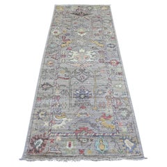 3'x7'7" Stone Gray Afghan Angora Oushak Wool Hand Knotted Runner Oriental Rug