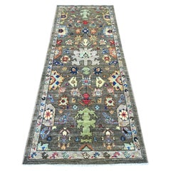 3'x7'9" Gray Peshawar with Heriz All Over Design Hand Knotted Wool Runner Rug