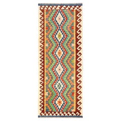 3'x8' Bunte Afghanische Kilim Geometrische Muster Alle Wolle Hand gewebt Läufer Teppich
