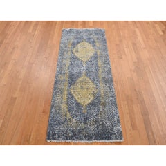 3'x8' Fossil Gray Persian Design Wool and Silk Hand Knotted Wide Runner Rug