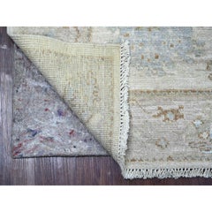 3'x8' Gray Hand Knotted Angora Oushak Leaf Design Wool Runner Oriental Rug