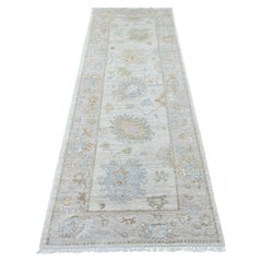 3'x8' Gray Hand Knotted Angora Oushak Leaf Design Wool Runner Oriental Rug
