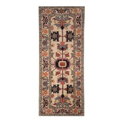 3x8 Hand-Knotted Afghan Serapi Tribal Wool Runner, Ivory Medallion
