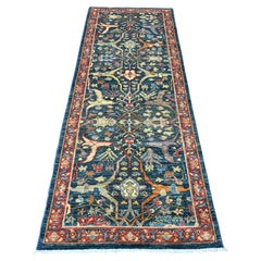 3'x8' Navy Peshawar with Bijar Garus Design All Wool Hand Knotted Runner Rug