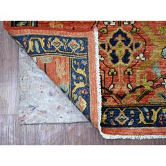 Alfombra Corredera de Lana Pura Anudada a Mano de 3'x8' Peshawar Roja con Diseño Bijar Garus