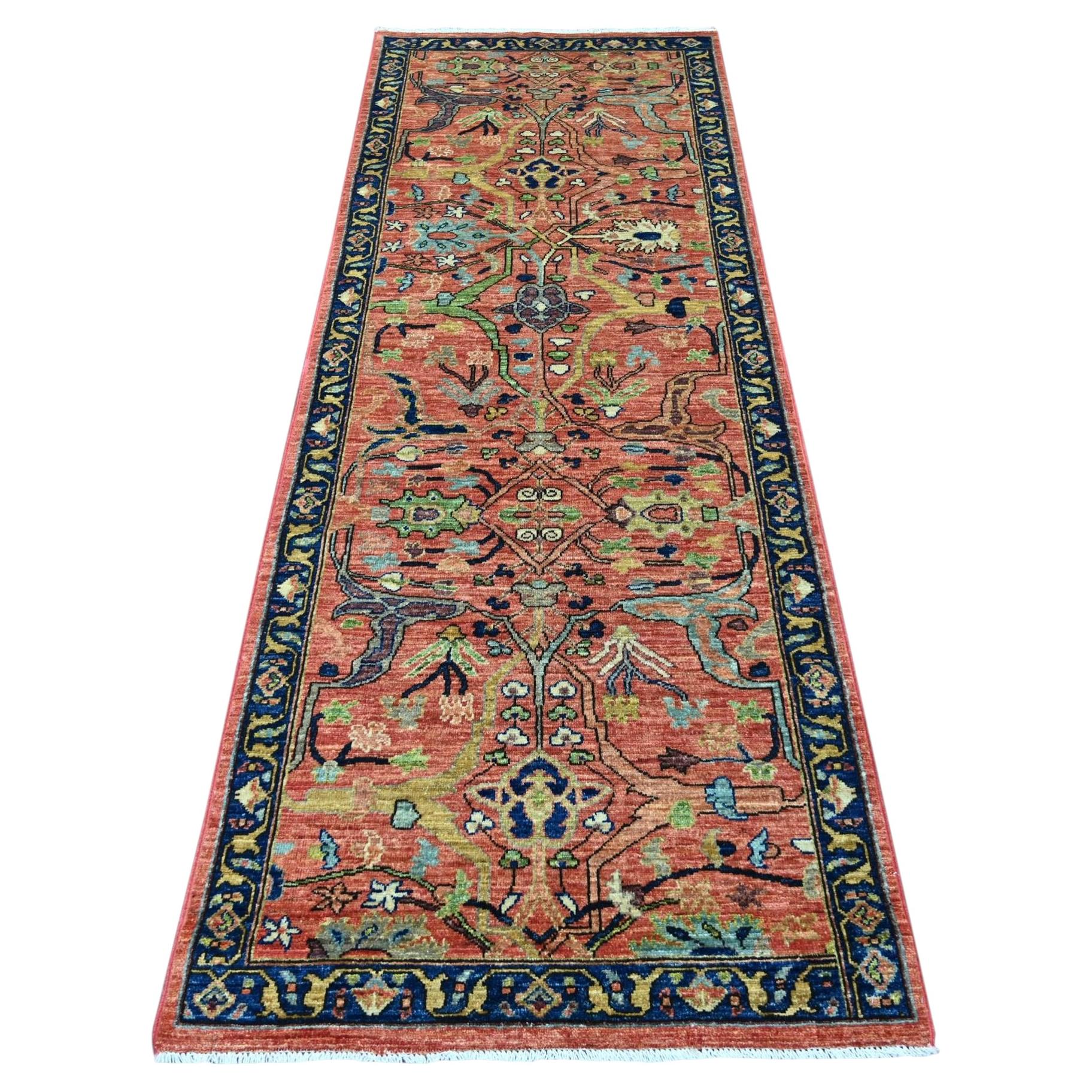 3'x8' Red Peshawar with Bijar Garus Design Hand Knotted Pure Wool Runner Rug